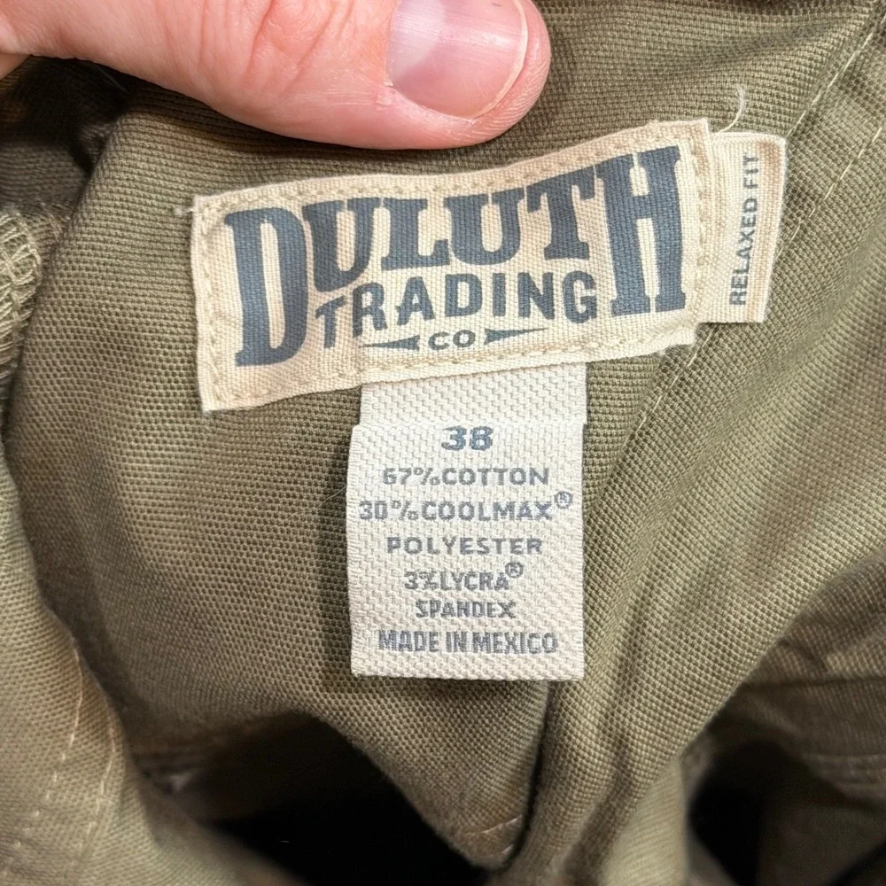 Duluth Trading Co Cargo Shorts Mens 38 Olive Green CoolMax Flex Firehose Relaxed